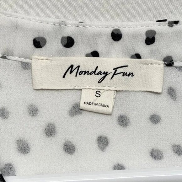 Monday Fun Semi Sheer Blouse Women's Small White Black Polka Dot Career Clothing - Picture 5 of 6